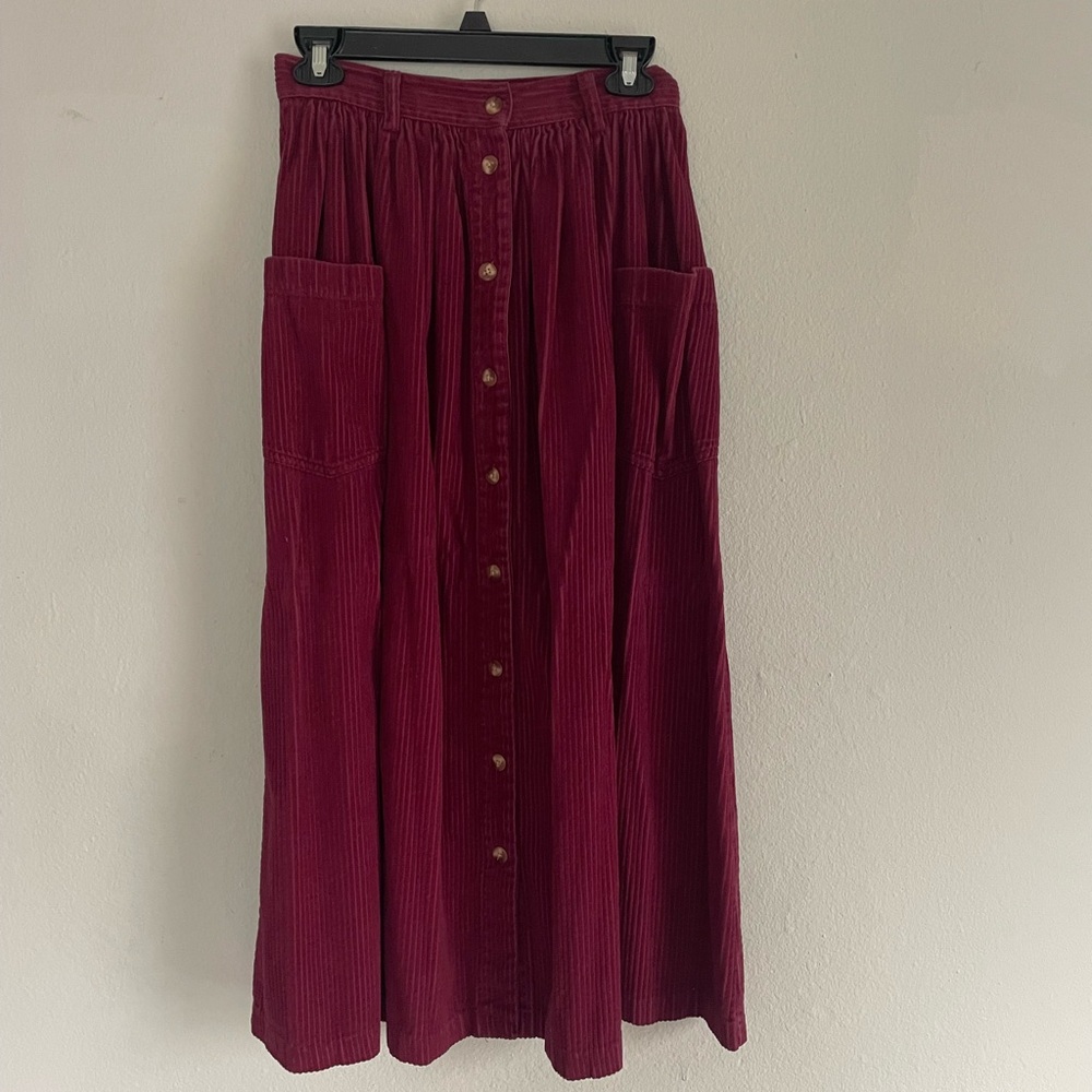 Eddie Bauer Burgundy Corduroy Midi Skirt